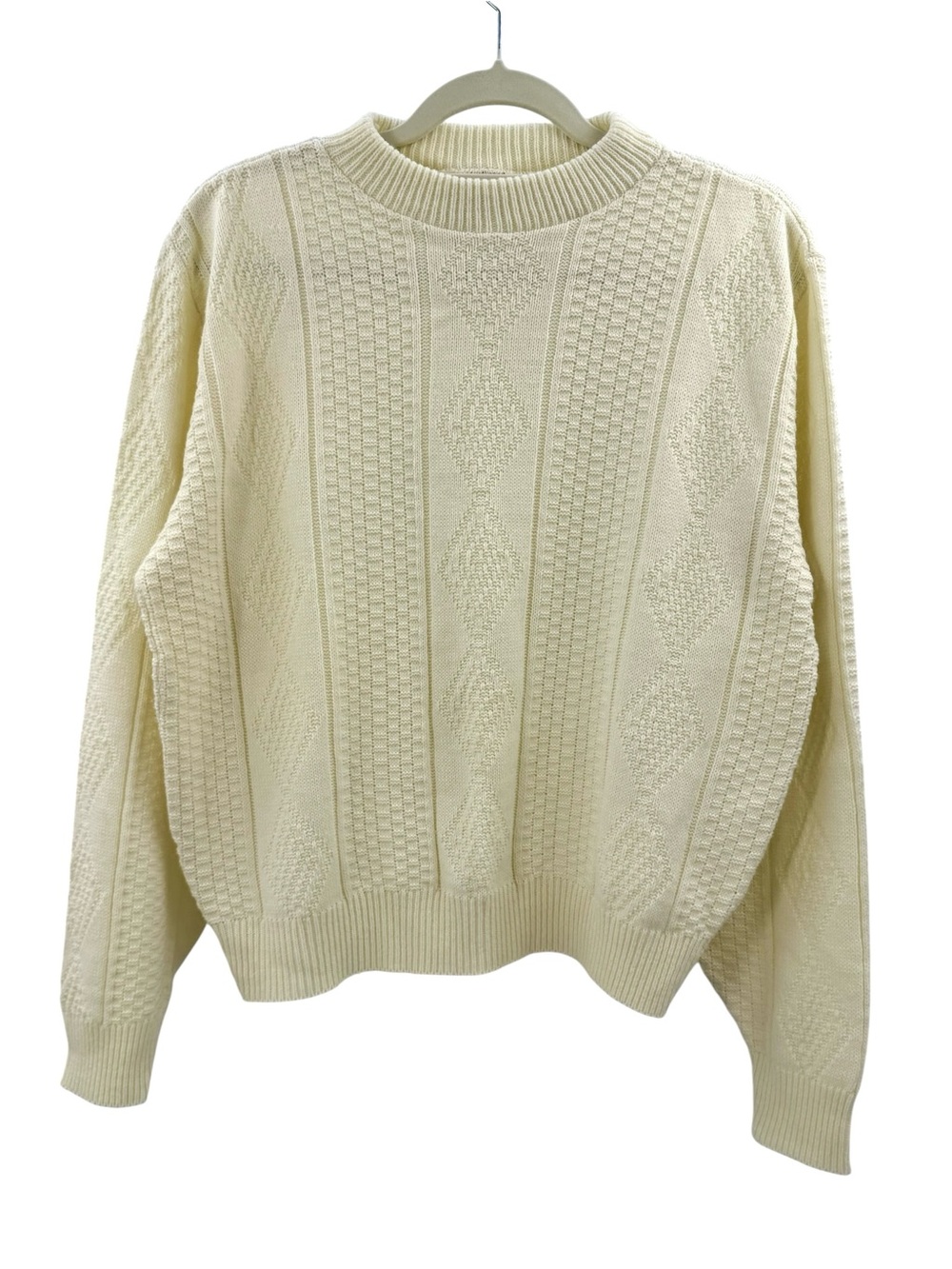 Vintage 90s light butter yellow Mock Neck Textured Acrylic Knit Sweater Size L